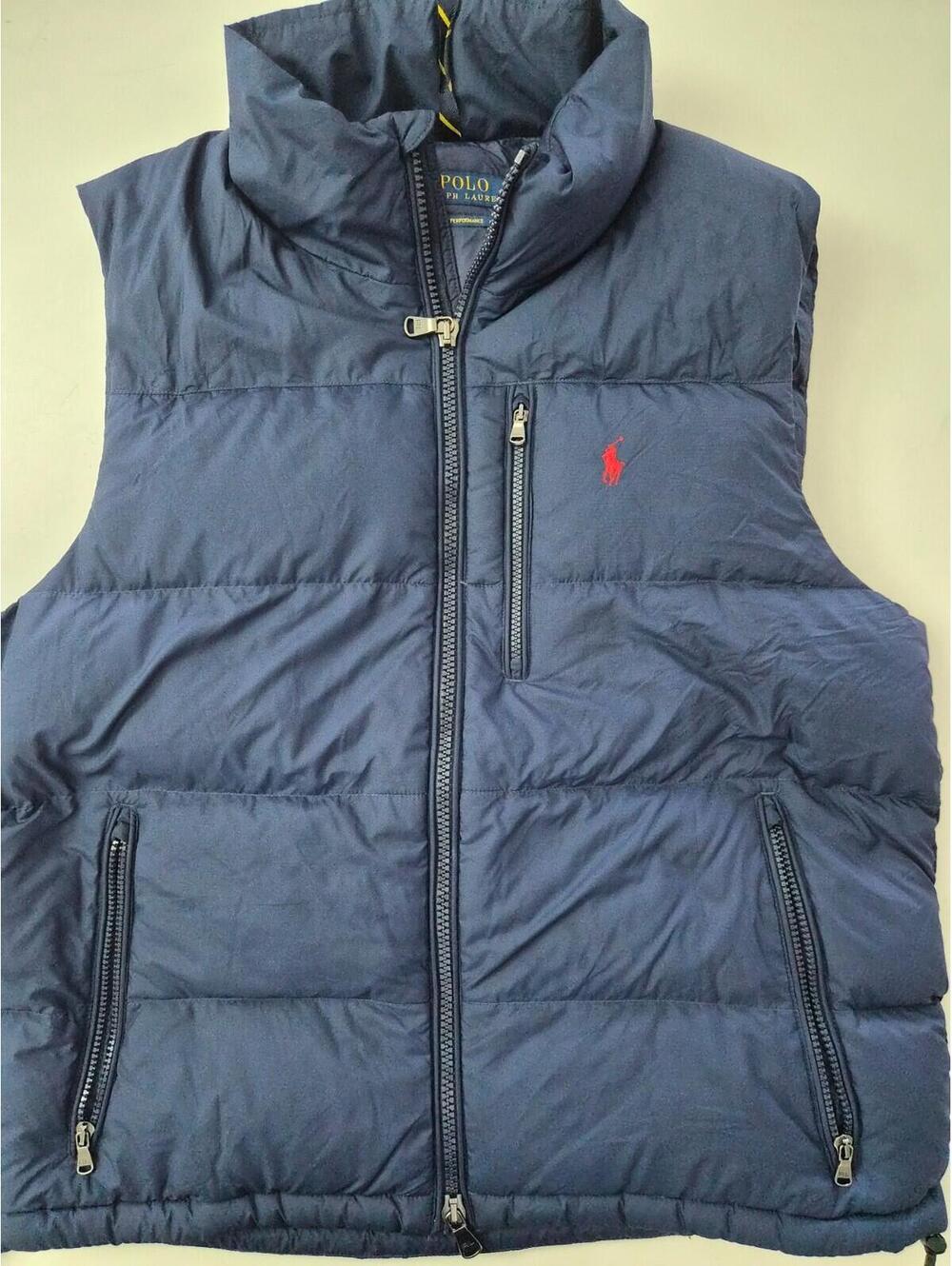 Polo Ralph Lauren Performance Down Puffer Vest Mens Large Navy Red Pony Full Zip